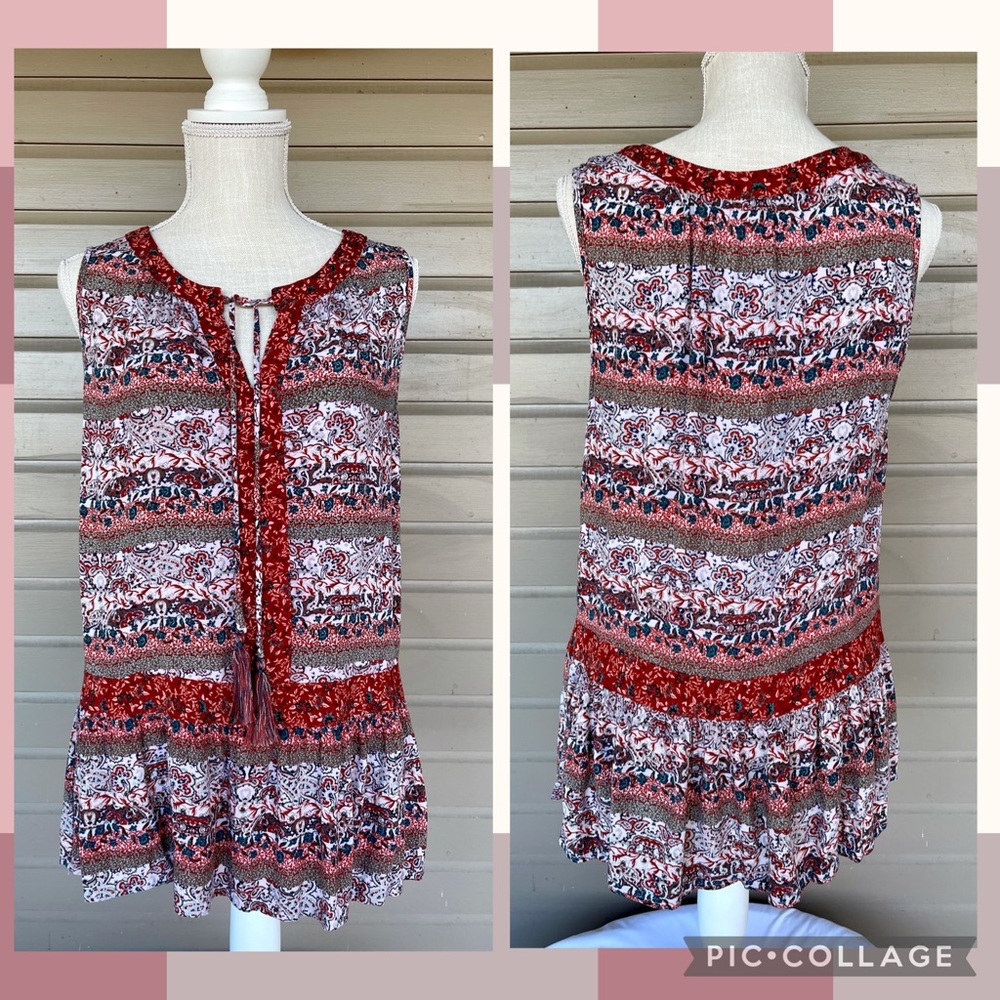 Knox Rose Flirty Bohemian Floral Sleeveless Top